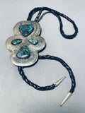 One Of The Biggest Best Vintage Native American Navajo Bisbee Turquoise Sterling Silver Bolo Tie-Nativo Arts