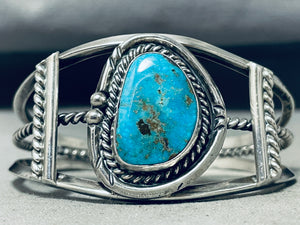 Incredible Vintage Native American Navajo Blue Gem Turquoise Sterling Silver Bracelet-Nativo Arts