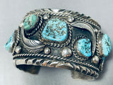 Classic Museum Vintage Native American Navajo Turquoise Leaf Sterling Silver Bracelet Old-Nativo Arts