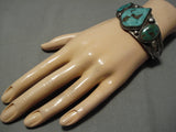 Stunning Vintage Native American Navajo 3-stone Royston Turquoise Sterling Silver Bracelet Old-Nativo Arts