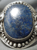 Native American Huge Towering Vintage Navajo Domed Lapis Sterling Silver Bracelet Old-Nativo Arts
