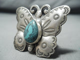 Superb San Felipe Native American Turquoise Sterling Silver Butterfly Ring-Nativo Arts