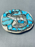 Authentic Elk Vintage Native American Navajo Turquoise Sterling Silver Buckle-Nativo Arts
