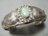 One Of The Earliest Heart Sterling Silver Vintage Native American Navajo #8 Turquoise Bracelet-Nativo Arts