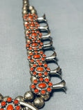 Beautiful Vintage Native American Navajo Coral Sterling Silver Squash Blossom Necklace-Nativo Arts