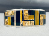 Luxurious Native American Navajo Inlay Tigers Eye Onyx Sterling Silver Bracelet-Nativo Arts