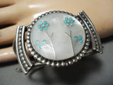 Flowers Of Turquoise Vintage Native American Zuni Sterling Silver Bracelet Old-Nativo Arts
