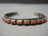 Heavy Thick!! Native American Navajo Squared Coral Sterling Silver Bracelet Cuff-Nativo Arts