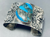 Superb San Felipe Old Kingman Turquoise Sterling Silver Bear Bracelet-Nativo Arts