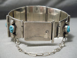 Best Vintage Native American Navajo Turquoise Sterling Silver Channel Link Bracelet Old-Nativo Arts