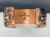 Cross Signed Native American Navajo Intricate Copper Wide Bracelet Cuff-Nativo Arts