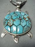 Colossal Turtle Vintage Native American Navajo Sterling Silver Inlaid Necklace-Nativo Arts