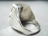 Breathtaking Native American Navajo White Buffalo Turquoise Sterling Silver Ring-Nativo Arts