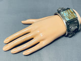 Rare Turquoise Native American #8 Heavy Buffalo Sterling Silver Bracelet-Nativo Arts