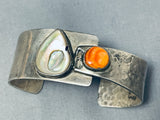Important Vintage Signed Native American Navajo Abalone Spiny Sterling Silver Bracelet-Nativo Arts