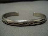 Impressive Vintage Native American Navajo Hand Stamped Buffalo Sterling Silver Bracelet-Nativo Arts