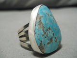 Exquisite Vintage Navajo Blue Gem Turquoise Sterling Silver Native American Ring-Nativo Arts