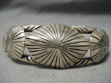 Hand Tooled Vintage Native American Navajo Concho Sterling Silver Bracelet Old-Nativo Arts