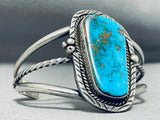 Flower Signed Vintage Native American Navajo Turquoise Sterling Silver Bracelet-Nativo Arts