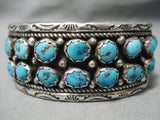 Huge Vintage Native American Navajo Old Blue Turquoise Sterling Silver Wave Bracelet Old-Nativo Arts