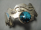 Unique Distinctive!! Vintage Native American Navajo Kokpelli Turquoise Sterling Silver Bracelet-Nativo Arts