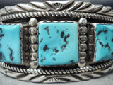 Magnificent Signed Vintage Native American Navajo Turquoise Sterling Silver Bracelet Old-Nativo Arts