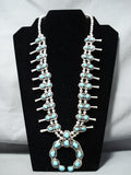 Women's Signed Vintage Native American Navajo Turquoise Sterling Silver Squash Blossom Necklace-Nativo Arts