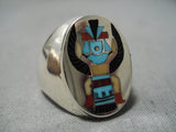 Important Native American Zuni Harlan Coonsis Turquoise Coral Sterling Silver Native Ring-Nativo Arts