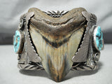 Authentic Extremely Vintage Native American Navajo Turquoise Megeladon Sterling Silver Bracelet-Nativo Arts