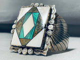 One Of Most Unique Vintage Native American Navajo Green Turquoise Inlay Sterling Silver Bracelet-Nativo Arts