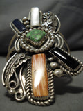 One Of The Tallest Vintage Native American Navajo Gaspeite Sterling Silver Bracelet Old-Nativo Arts