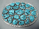Chunky Vintage Native American Navajo Sleeping Beauty Turquoise Cluster Sterling Silver Buckle-Nativo Arts