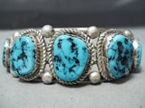 Tremendous Vintage Native American Navajo Sleeping Beauty Turquoise Sterling Silver Bracelet Old-Nativo Arts
