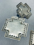 Marvelous Vintage Native American Navajo Sterling Silver Cross Clip Earrings-Nativo Arts