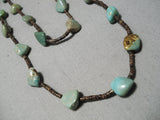 Native American Rare Longer Vintage Navajo Chunky Green Turquoise Sterling Silver Necklace-Nativo Arts