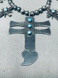 Important Federico Jimenez Vintage Sterling Silver Cross Turquoise Necklace-Nativo Arts