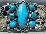 Thick Ornate Vintage Native American Navajo Morenci Turquoise Sterling Silver Bracelet-Nativo Arts