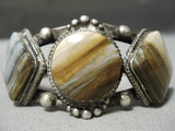 One Of Best Early 1900's Vintage Native American Navajo Ingot Silver Petrified Wood Bracelet-Nativo Arts