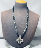 Native American The Best Vintage Southwestern Onyx Sterling Silver Cross Necklace-Nativo Arts