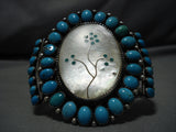 Important Vintage Native American Navajo Ella Peter Sterling Silver Turquoise Bracelet Old-Nativo Arts