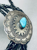 Mesmerizing Vintage Native American Navajo Pilot Mountain Turquoise Sterling Silver Huge Bolo-Nativo Arts
