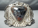 Opulent Early Vintage Native American Navajo Petrified Wood Sterling Silver Thunderbird Bracelet-Nativo Arts
