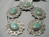 Native American One Of The Biggest Naja Green Turquoise Sterling Silver Squash Blossom Necklace-Nativo Arts