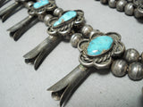 Finest Vintage Native American Navajo Carico Turquoise Sterling Silver Squash Blossom Necklace-Nativo Arts