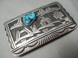 Authentic Vintage Native American Navajo Thomas Singer Turquoise Sterling Silver Buckle-Nativo Arts