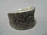 Marvelous Vintage Native American Navajo Hand Carved Sterling Silver Rabbits Ring-Nativo Arts