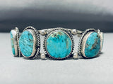 Authentic Vintage Native American Navajo Blue Turquoise Sterling Silver Bracelet Cuff-Nativo Arts