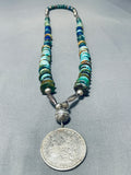 Native American Unique Vintage Navajo Turquoise Sterling Silver Coin Necklace-Nativo Arts