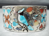 Native American Thick And Heavy Vintagew Zuni Bluejay Turquoise Sterling Silver Bracelet-Nativo Arts