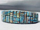 The Best Native American Navajo Rainbow Stone Inlay Thick Sterling Silver Bracelet-Nativo Arts